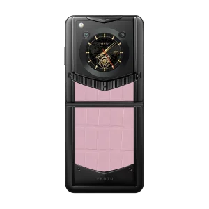 گوشی موبایل ورتو آیرون فلیپ تاشو چرم کروکدیل رنگ صورتی مدل VERTU IRONFLIP SAKURA PINK ALLIGATOR SKIN