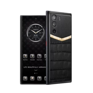 گوشی متا ورتو چرم کروکدیل مشکی طلا یی18+1 ترابایت رجیستر شده METAVERTU ALLIGATOR SKIN GOLD V 5G WEB3 PHONE – BLACK