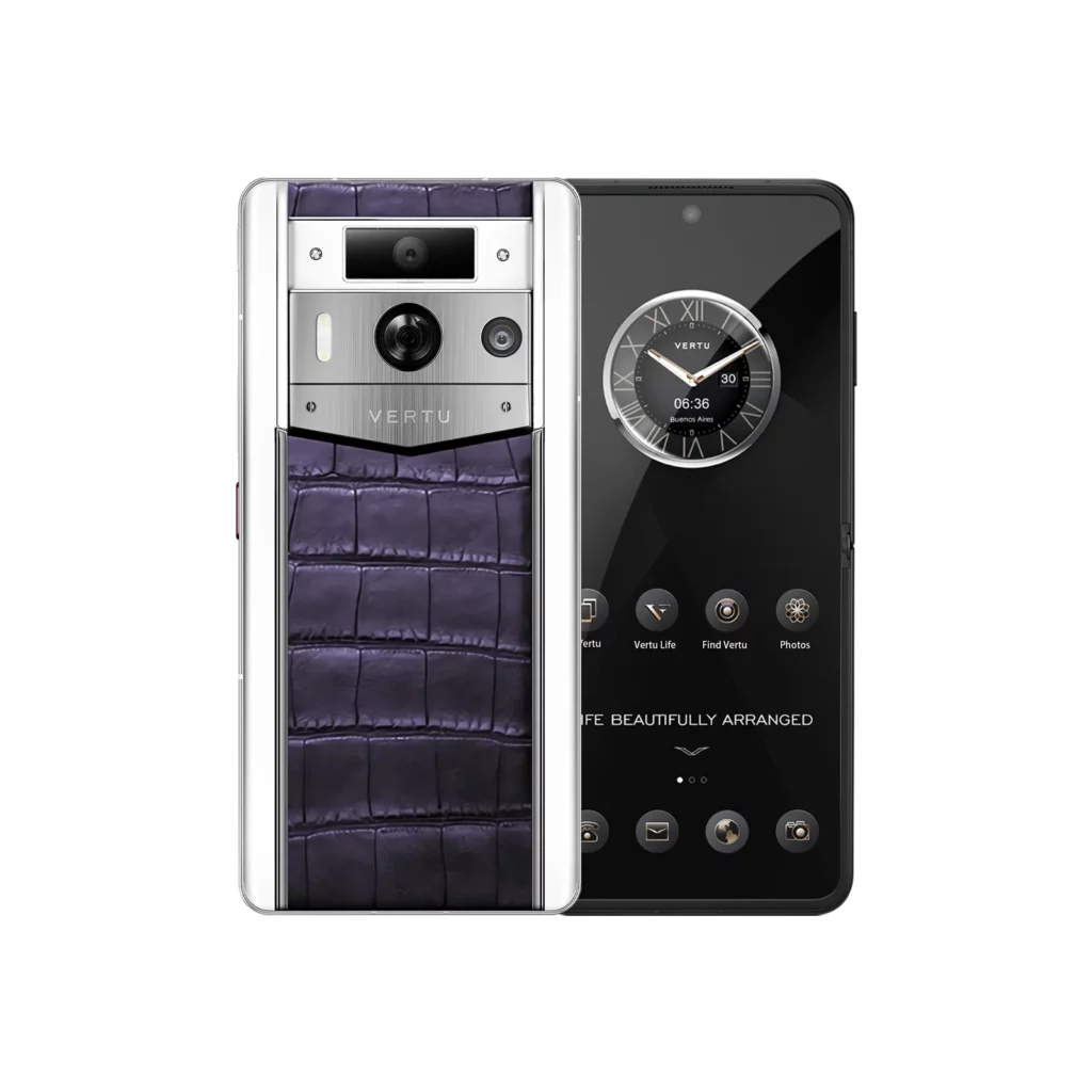 گوشی هوش مصنوعی وب3 متاورتو ۲ مکس با صفحه نمایش سفید و پوست تمساح - بنفش انگوری (قاب نقره‌ای)- سفیران همراه