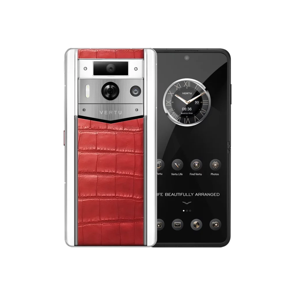 گوشی هوش مصنوعی وب3 با صفحه نمایش سفید متاورتو ۲ مکس، پوست تمساح، قرمز شعله‌ای (قاب نقره‌ای)- سفیران همراه