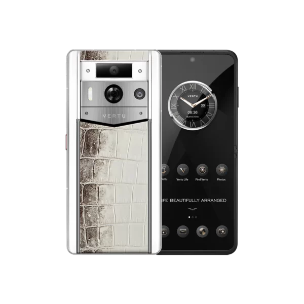 گوشی موبایل Metavertu 2 Max Screen سفید لوکس سفارشی طلایی بافت ساده با پوست تمساح هیمالیا الماسی Web3 AI - سفید