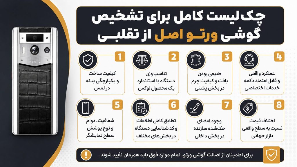 چک‌لیست کامل برای تشخیص گوشی ورتو اصل از تقلبی
